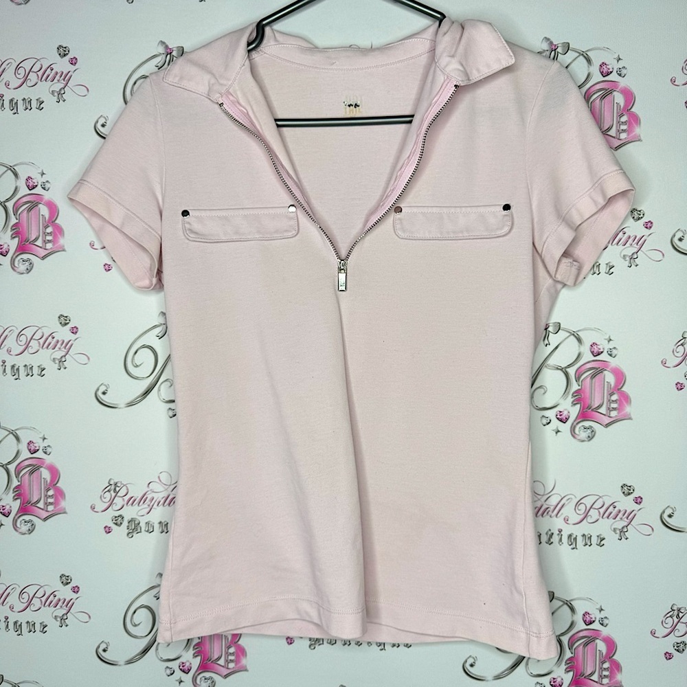 Tail shirt collared light pink silver hardware zip up golf preppy tennis 🎾 top